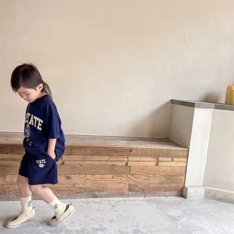 2pcs Summer Baby Clothes Set Children Boy Girl Cartoon Bear T-shirts and Shorts Suit Kid Casual Top Bottom Outfits Tracksuits