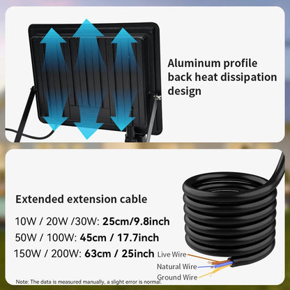 Holofote led com sensor de movimento pir, luz de parede externa, luz branca, 100w 50w 30w 20w 10w ip66, à prova d'água, holofote led para jardim