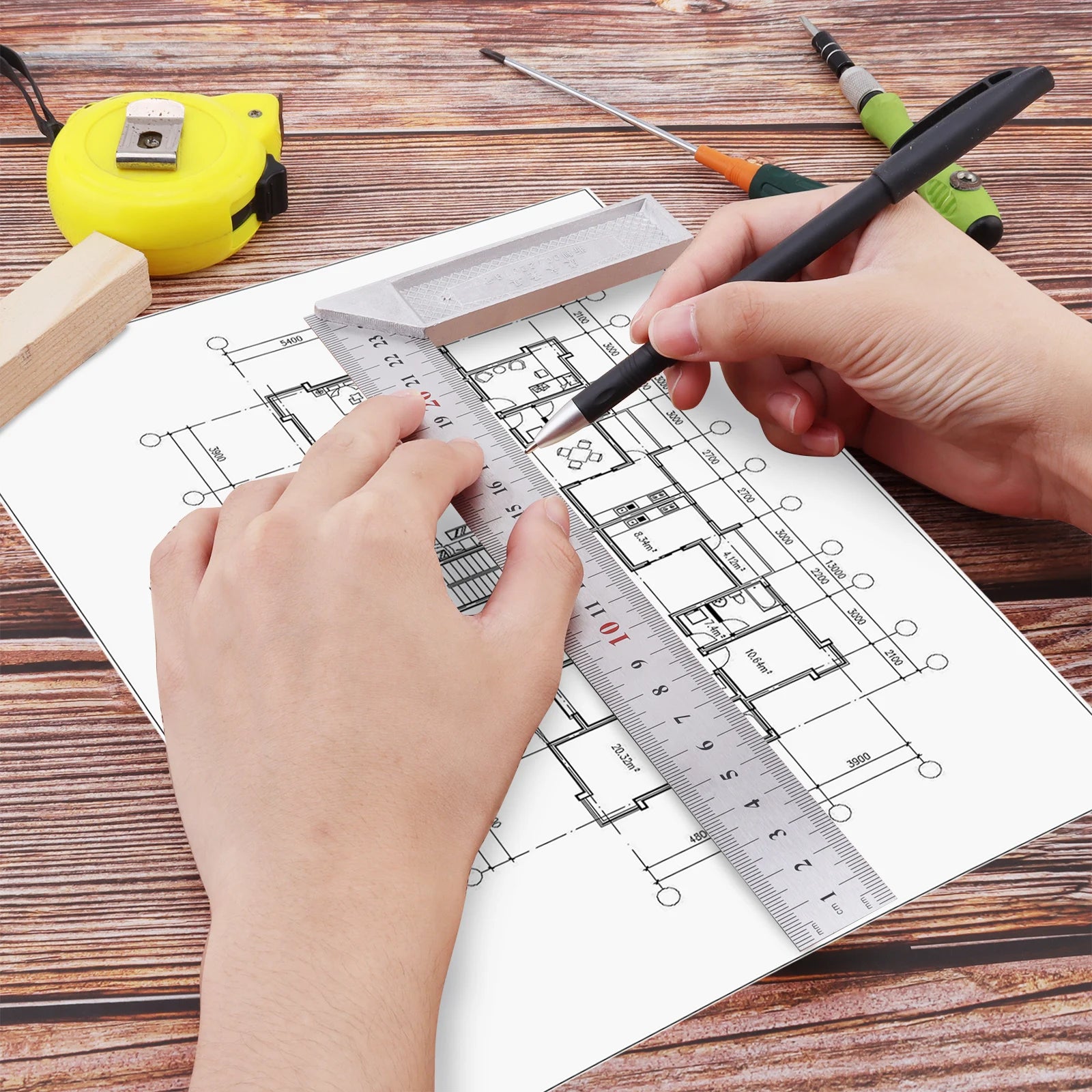 Stainless Steel 250mm/300mm Aluminum Alloy Square Ruler Right Angle Measuring Rule Tool Angle Square Ruler 90 Thickened Handle