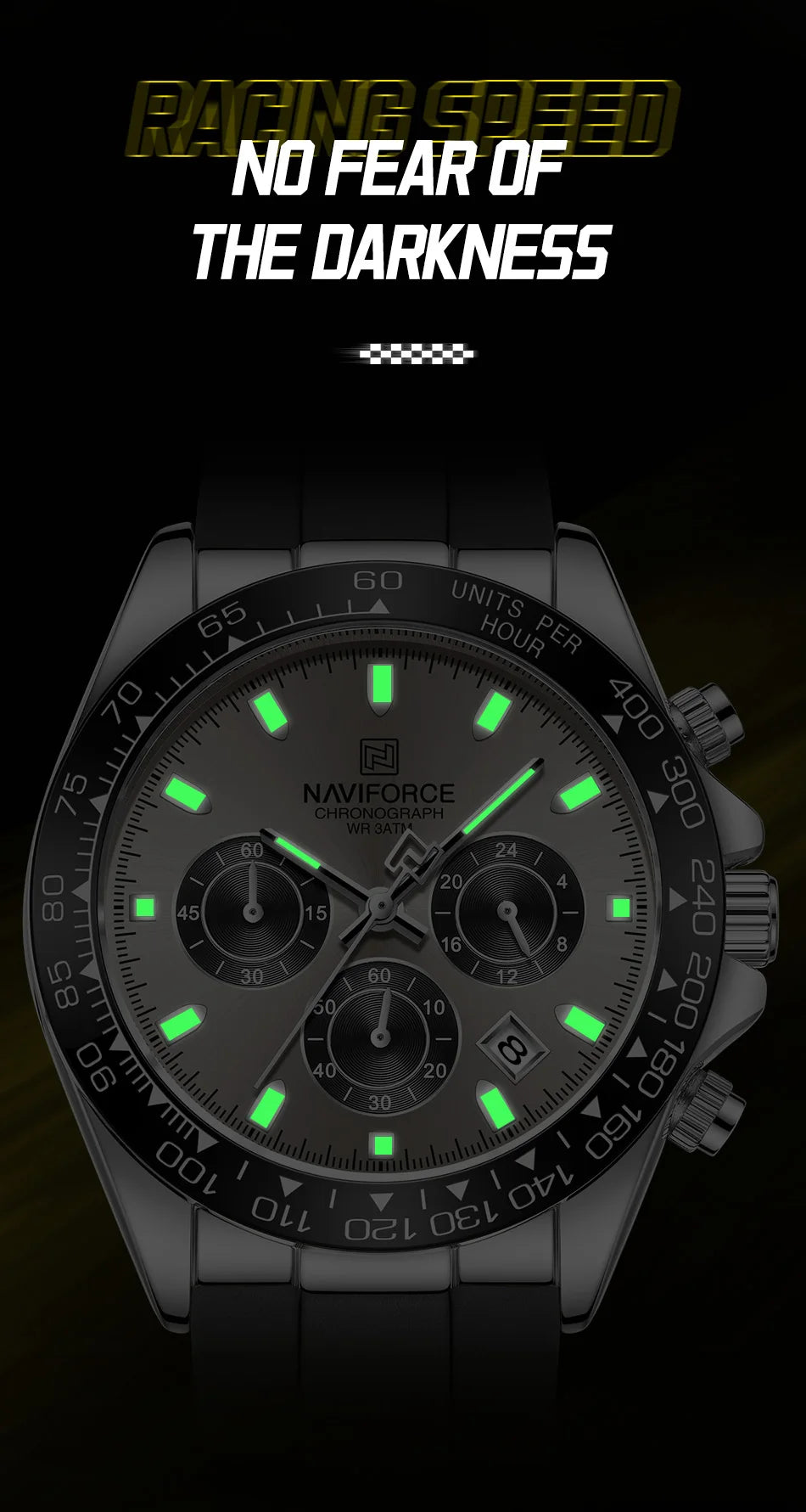 NAVIFORCE Reloj de lujo para hombre, deportivo, resistente al agua, de cuarzo, con correa de silicona, cronógrafo, luminoso, de pulsera, masculino