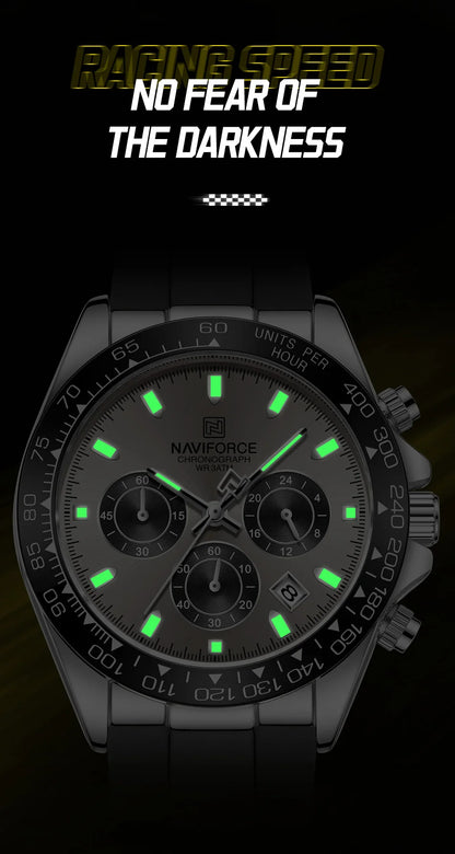 NAVIFORCE Reloj de lujo para hombre, deportivo, resistente al agua, de cuarzo, con correa de silicona, cronógrafo, luminoso, de pulsera, masculino