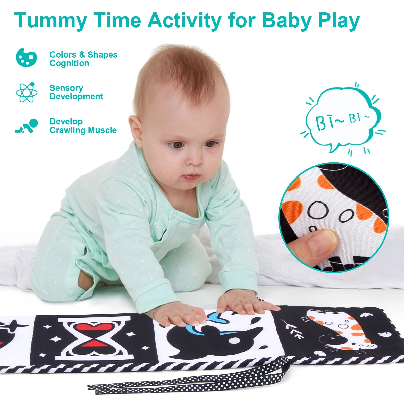 Livro de Pano de Alto Contraste para Bebês (0M+) – Brinquedos Sensoriais em Preto e Branco com Temática de Animais para Berço e Método Montessori
