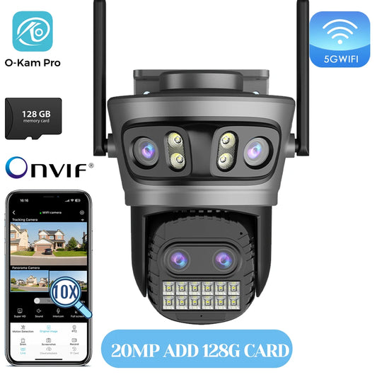 20MP Outdoor WiFi Camera 10K HD Three Lens Security 5G PTZ IP Camera 10X Digital Zoom Lens Human AI Auto Detect Tracking Camera