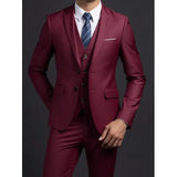 Men's Fashionable Gentleman Business British Style Solid Color Banquet Host Casual Wedding Suit (Blazer + Vest + Trousers)