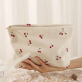 Portable Makeup Bag Winter Cute Cherry Makeup Bag Corduroy Cosmetic Bag Corduroy For Everyday Use Makeup Travel