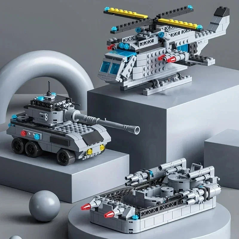 1560pcs 6 IN 1 Military Navy Ship Sets Building Blocks War Army Boat Plane Model Toys for Boys Bricks Toys Christmas Gifts