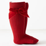 2 par/lote de calcetines de Navidad para bebés y niñas, calcetín largo hasta la rodilla con lazo grande para niños pequeños, calcetines rojos de algodón suave para recién nacidos de 0 a 5 años