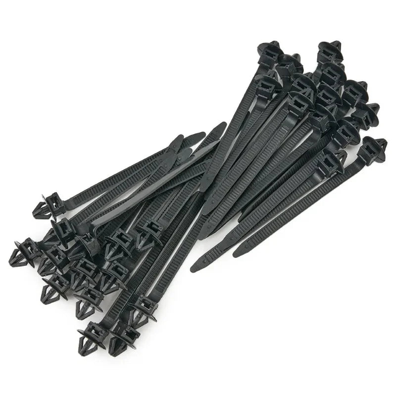 10/30/50PCS Car Nylon Black Cable Ties Push Mount Wire Harness Fastener Cable Clamp Clips Ties Management Car Wire Organizers