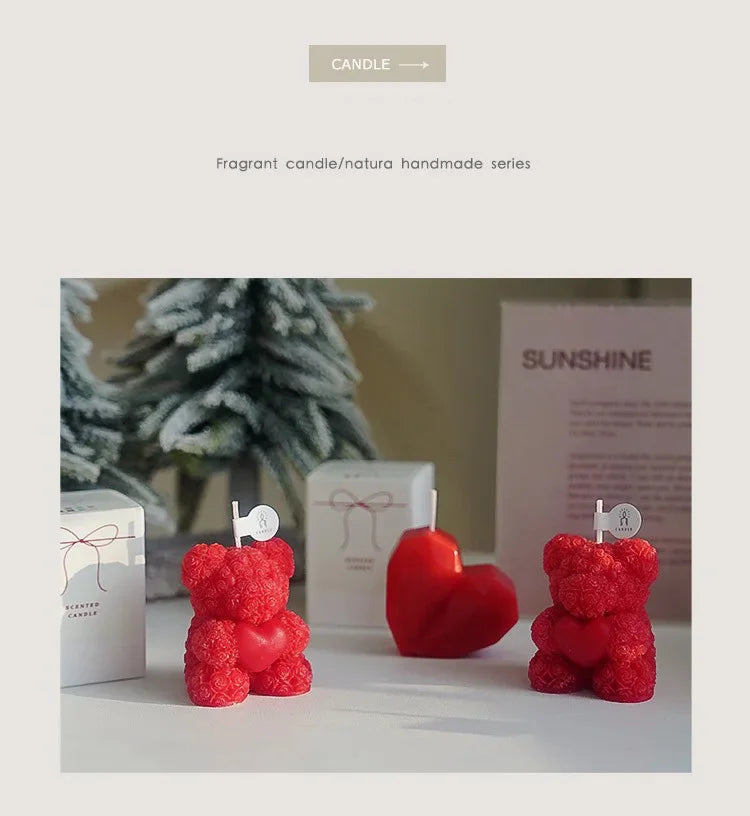 Cute Rose Bear Candle Romantic Cute Soy Wax Aromatherapy Small Scented Relaxing Birthday Wedding Party Gift Home Decor