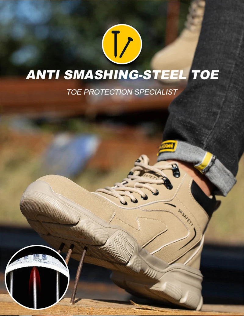 Steel Toe Boots for Men Lightweight Slip Resistant Construction Work Boots Indestructible Men's Safety Shoes Outdoor Boots