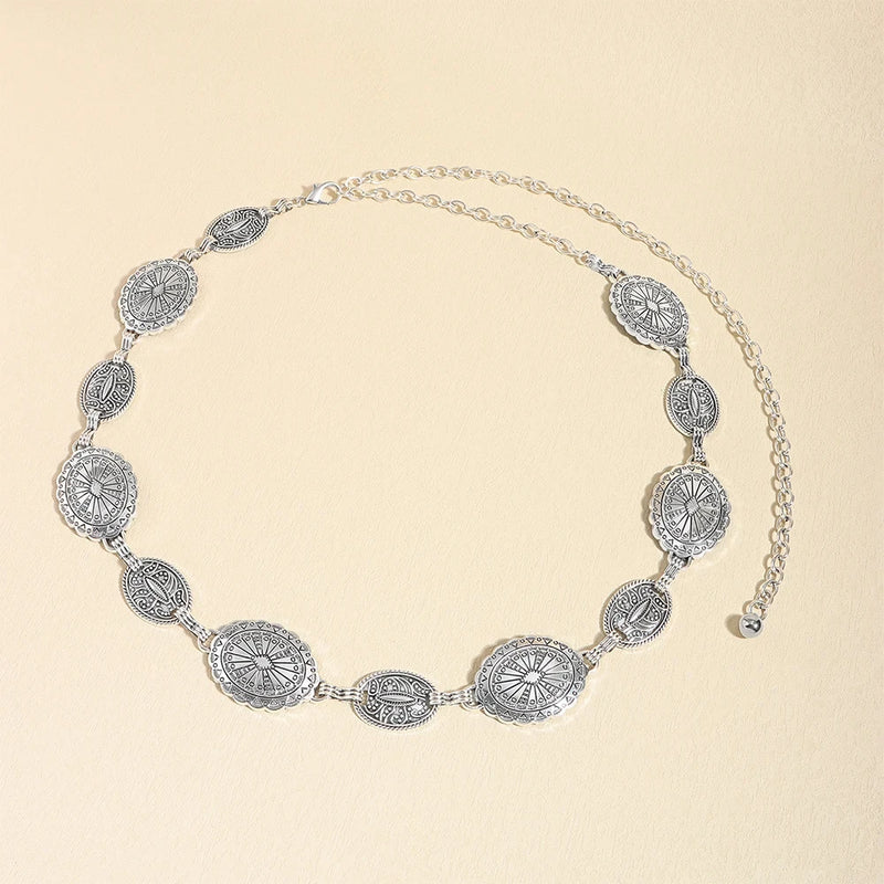 1/2pcs Retro Style WOMEN'S Metal Waist Chain Accessories Decorative Circle Carved Chain Belt High Style Accessories