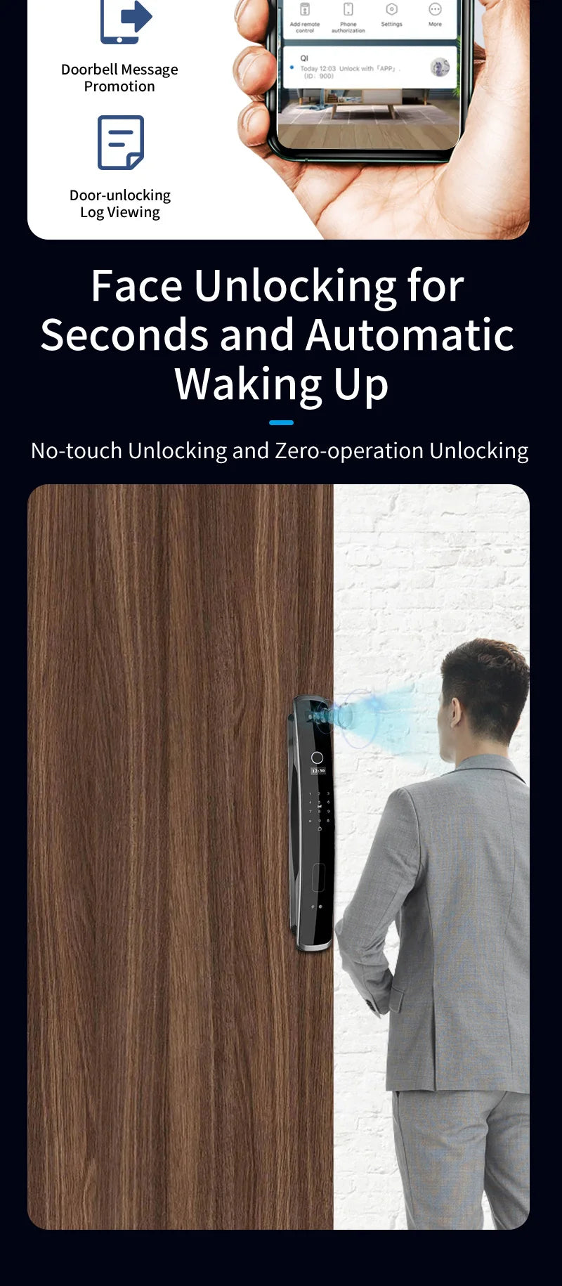 Wishome Biometric Recognition Smart Door Lock remote control Fingerprint Password IC Card APP Wifi Lock Unlock