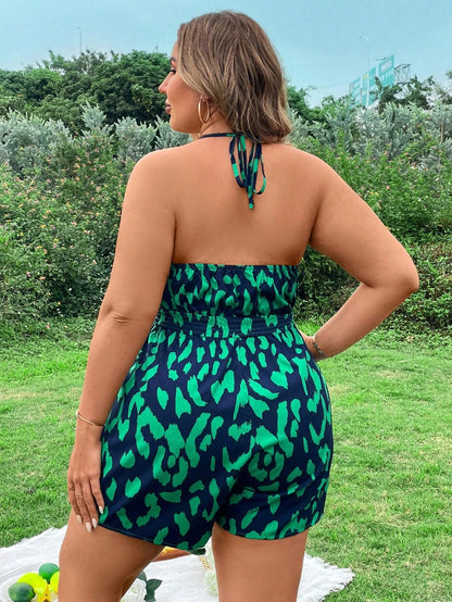 Mono de verano holgado e informal con cuello halter, espalda descubierta y diseño aerodinámico para mujer de talla grande 