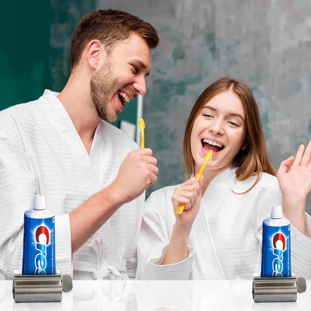 Accesorios de baño Exprimidor de pasta de dientes con rodillo de acero inoxidable, dispensador giratorio para ungüentos y cosméticos