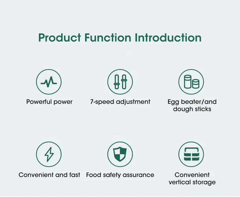 Household Electric Mixer Handheld Kitchen Food Mixer Multifunctional Adjustable 7-speed Egg Cream Dough Bread Mixer Grinder