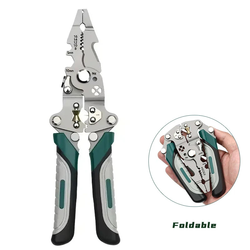 Wire Stripping Pliers Multi-Function Electrician Tool With Crimping Cutting and Wrench Features Foldable Design for Easy Storage