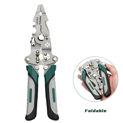 Wire Stripping Pliers Multi-Function Electrician Tool With Crimping Cutting and Wrench Features Foldable Design for Easy Storage