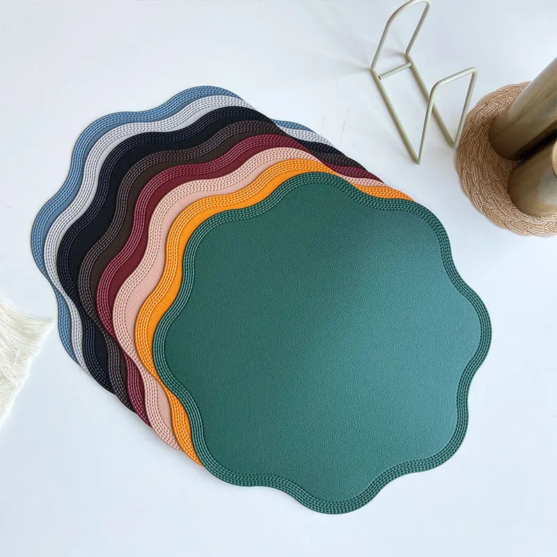 1/4/6PCS Round Placemat Sets, Luxury Faux Leather Table Mats, Embossed Flower Shaped Place Mats, Table Pad, 테이블매트, Салфетки
