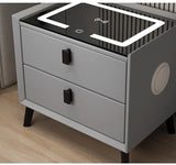 Nordic Style Smart Bedside Table with 2 Drawers 50cm Leather Nightstands with Wireless Charging Home Side Cabinet with USB