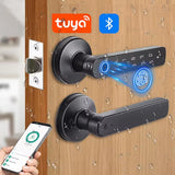 Tuya App Bluetooth Smart Fingerprint Door Lock Password Mechanical Key NFC Unlocking For Wooden Door Handle Lock IP54 Rainproof