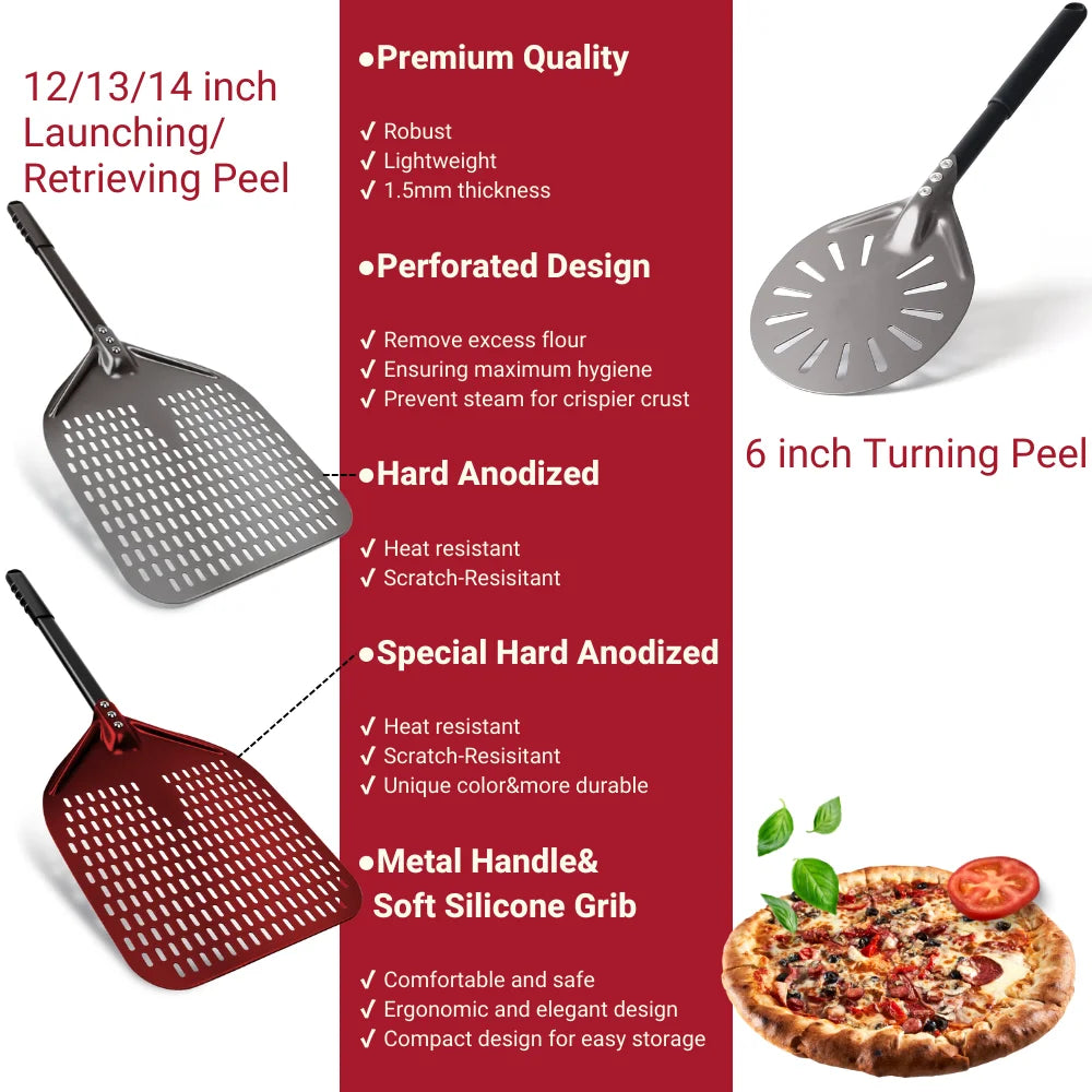 6&12 13 14  Inch Pizza Perforated Shovel Paddle Pizza Oven Turning Peel Hard  Anodized Pizza  Baking Kitchen Tool Spatula