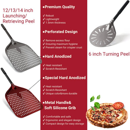 6&12 13 14  Inch Pizza Perforated Shovel Paddle Pizza Oven Turning Peel Hard  Anodized Pizza  Baking Kitchen Tool Spatula