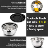 Mixing Bowls with Lids and Non-Slip Bases, Stainless Steel Mixing Bowls Set for Baking, Nesting Storage Bowls, JT227, 6 Pcs
