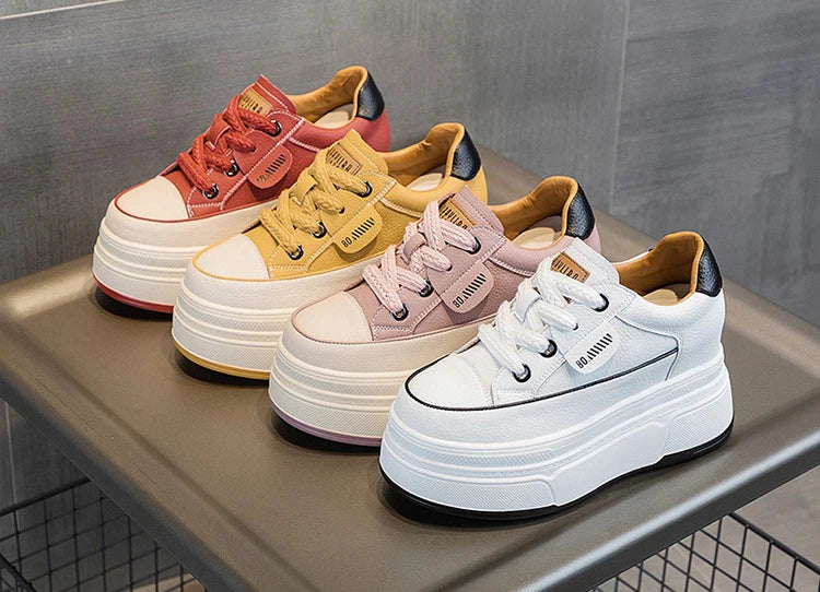 Fujin 9cm Cow Suede Genuine Leather Women Vulcanized Shoes Platform Wedge Skate Boarding High Brand Heels Casual Summer Shoes