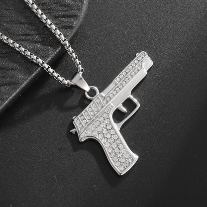 Collar con colgante de circón con incrustaciones de rifle de asalto punk M416 para hombre, estilo hip hop rock, joyería moderna, regalo para niño 