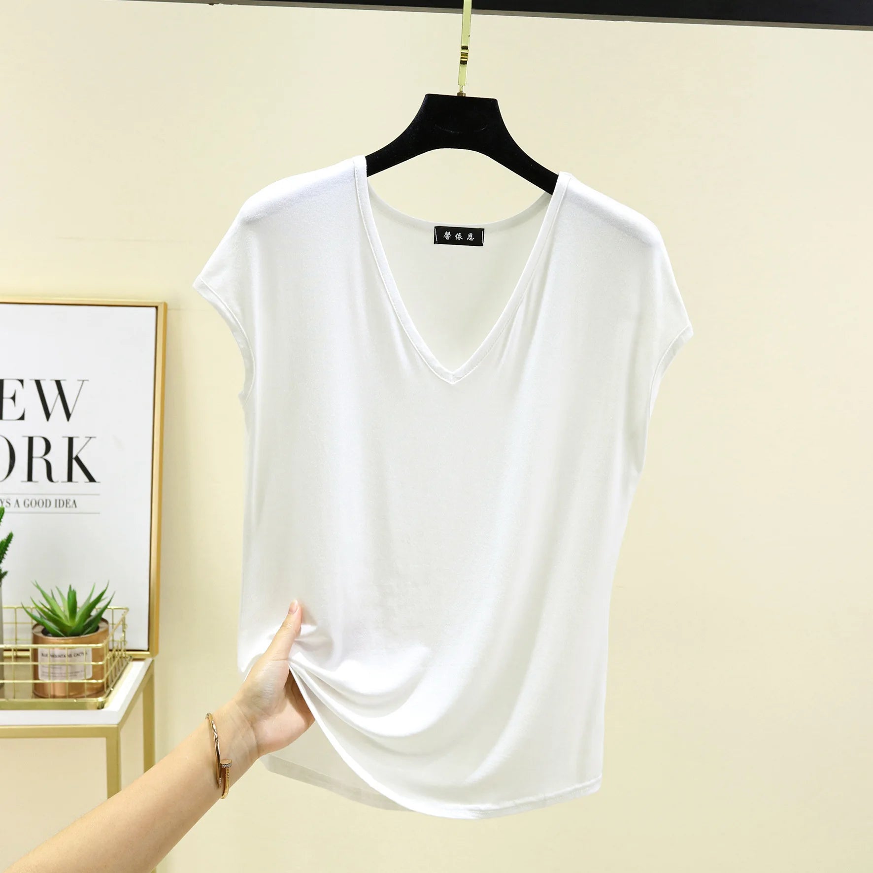 Modal V-Neck Tank Tops summer women's T-shirts sleeveless Plus size Thin Casual Loose Tee tops All match