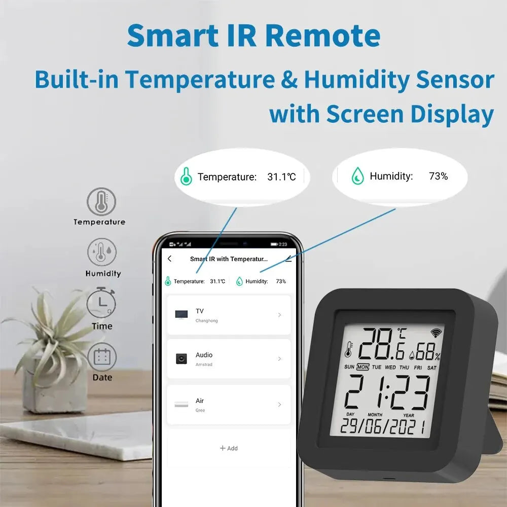 Remoto IR WiFi com Sensor de Temperatura e Umidade, Smart Home APP, SmartLife, Funciona com Alexa, Google Home, Yandex Alice