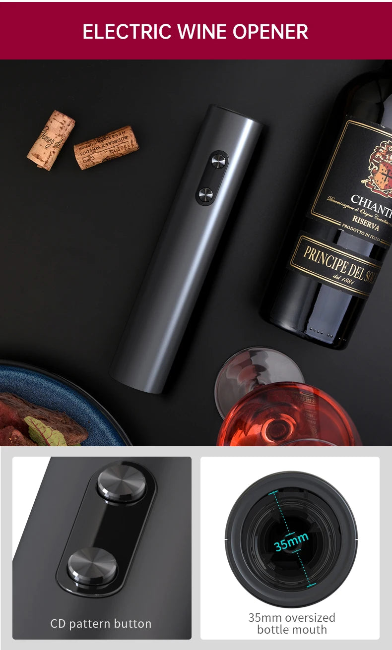 Electric Wine Bottle Opener Set Automatic Corkscrew with Aerator Pourer and Foil Cutter for Kitchen Bar Party Gifts Battery