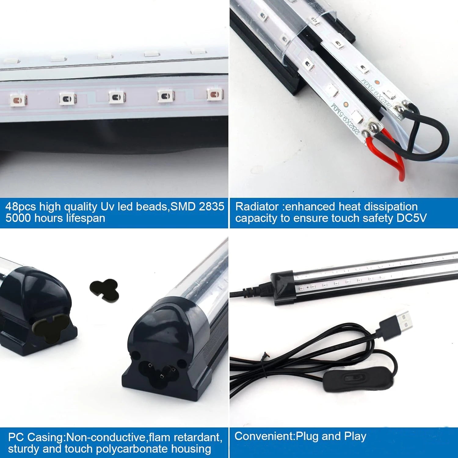 USB Switch 10W Black Light Lamp, UV Black Light Tube, 395nm LED Lamp, Black Light Bar for Halloween, Club, Party, Disco