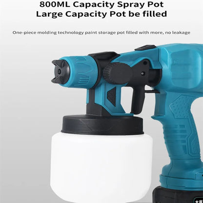 Pistola pulverizadora elétrica sem fio, 800ml, pulverizador de tinta, móveis automotivos, revestimento de aço, aerógrafo, compatível com bateria de 21v