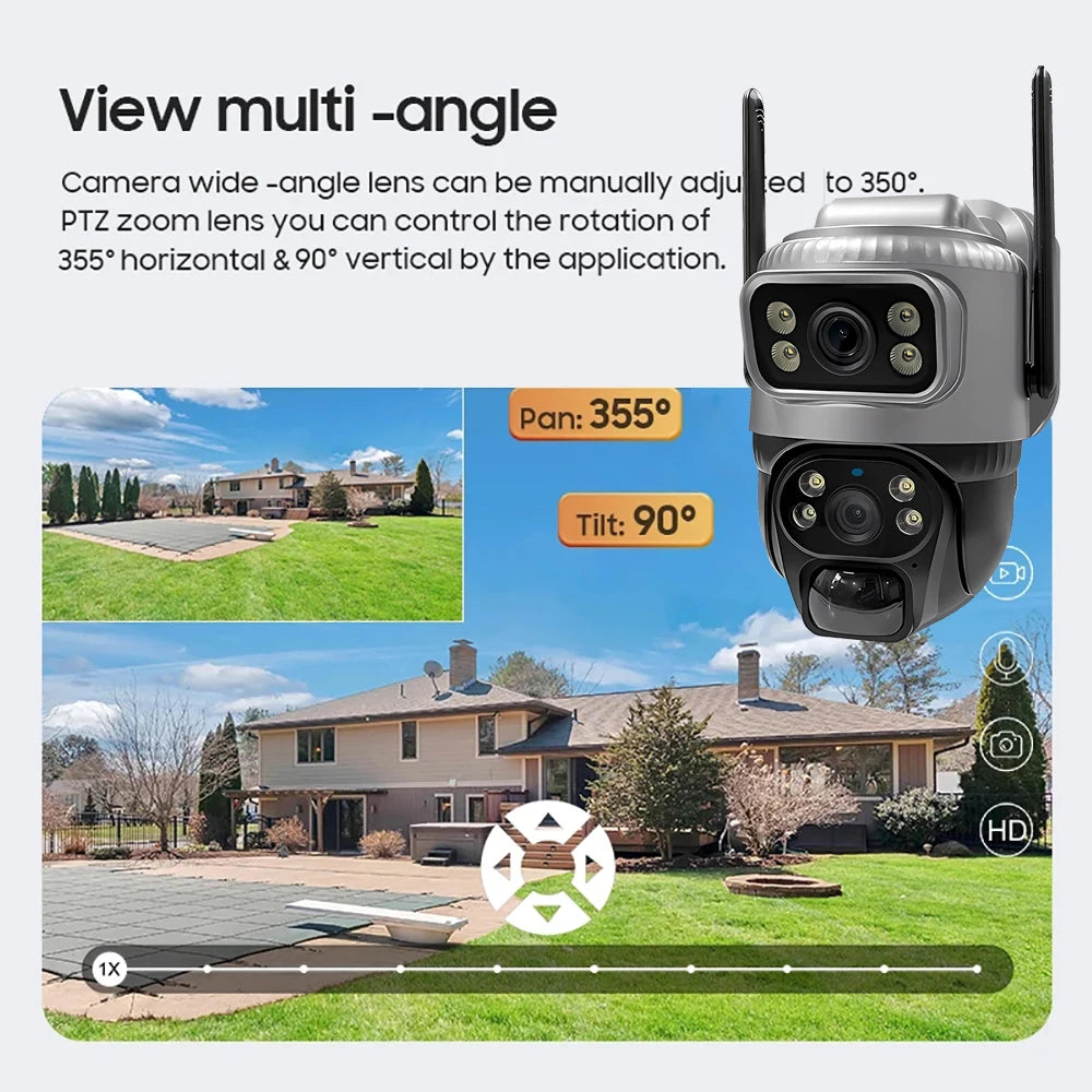 V380 Dual Lens 4G Camera Solar PIR Human Detection Night Vision Waterproof Security Video IP Camara 8MP 4K Battery CCTV Monitor