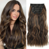 Extensões de cabelo ondulado com clipes conjunto de 6 peças - 55cm com presilhas