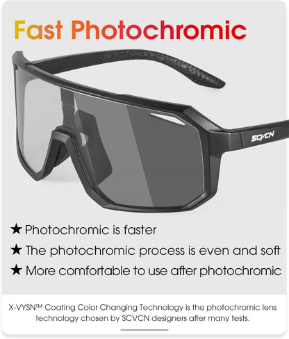 2 Packs Photochromic Riding Cycling Sunglasses Mtb Cycling Glasses Goggles Bicycle Mountain Bike Men's Women Sport Eyewear