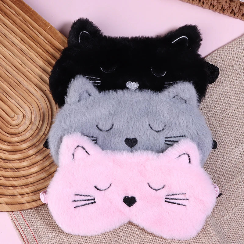 1Pc Cute Cartoon Cat Plush Sleeping Eye Mask Comfortable Sleep Mask Sleep Aid Traveing Home Shading Light Eye Cover Eyeshade