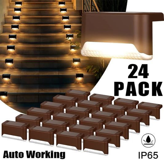 24PCS IP65 Waterproof Solar Garden Light Outdoor LED Solar Power Deck Lamps for Railing Stairs Step Fence Yard Patio Pathway