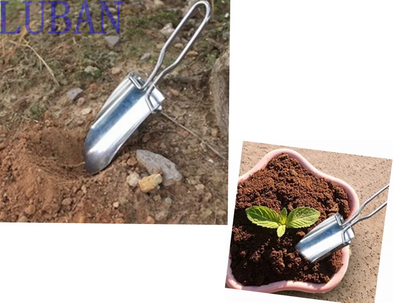 Mini Stainless Steel Garden Tools Collapsible Folding Shovel Camping Spade Gardening Tool Cloth Package