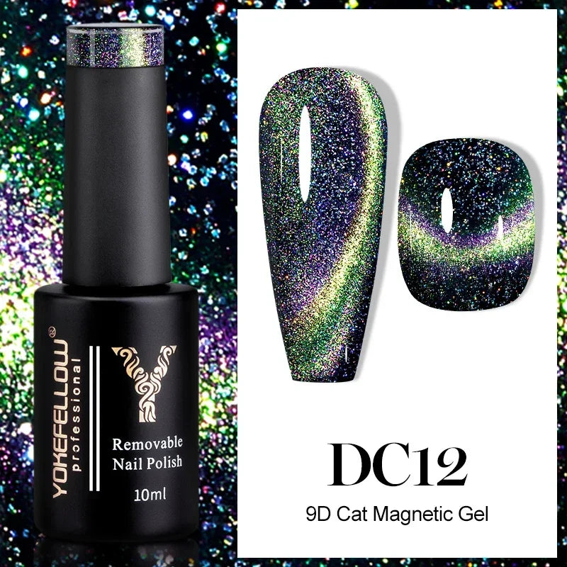 Esmalte de uñas en gel YOKEFELLOW Cat Eye de 10 ml, esmalte de uñas magnético plateado, esmalte de uñas en gel profesional para manicura DIY.
