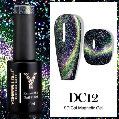 Esmalte de uñas en gel YOKEFELLOW Cat Eye de 10 ml, esmalte de uñas magnético plateado, esmalte de uñas en gel profesional para manicura DIY.
