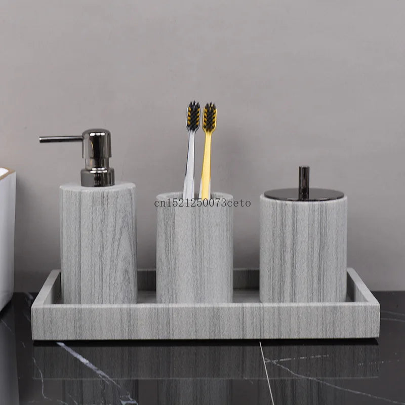 Nordic natural grey marble bathroom accessories Soap dispenser cotton swab jar tissue box soap dish tray bathroom decoration