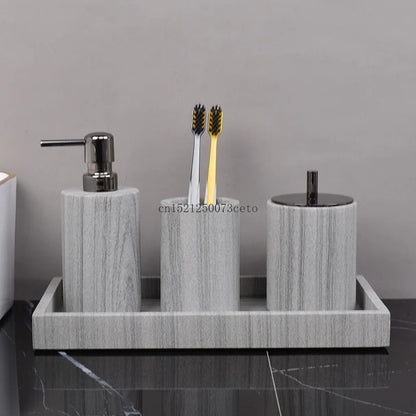 Nordic natural grey marble bathroom accessories Soap dispenser cotton swab jar tissue box soap dish tray bathroom decoration
