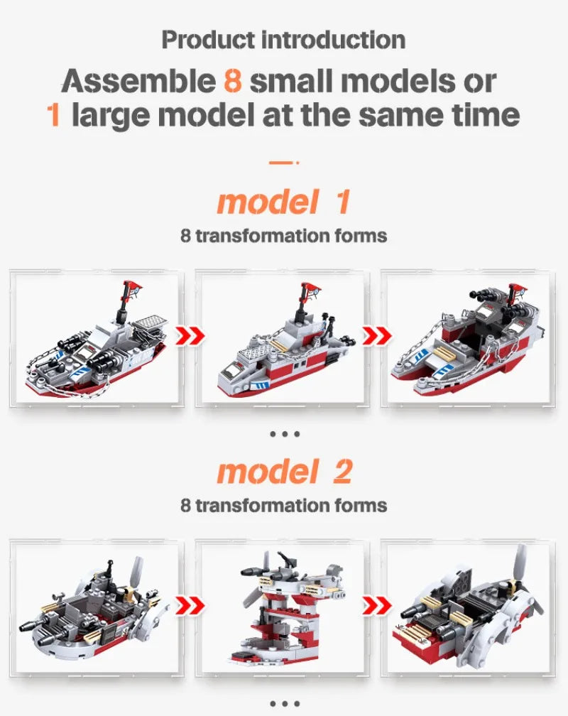 1000+Pcs Navy War Chariot Ship Army Boat Plane Model Warships Building Blocks City Children Toys for Boy