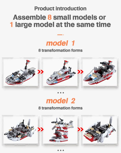 1000+Pcs Navy War Chariot Ship Army Boat Plane Model Warships Building Blocks City Children Toys for Boy