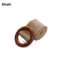1PC Women Fashion Casual Straw Belt Round Wooden Buckle Elastic Waist Chain Belly Necklace Body Jewelry Dress Shirt Accessories