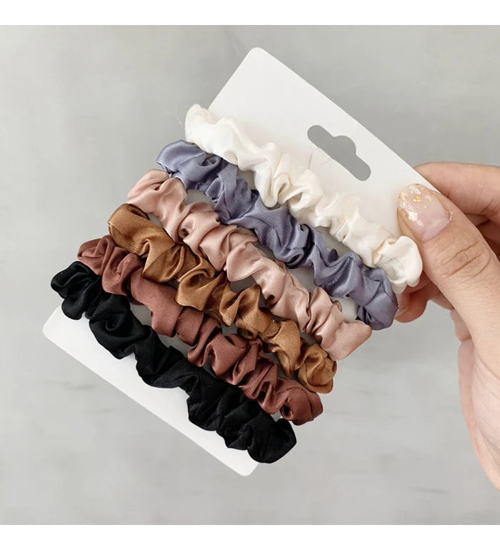 3/5/6Pcs Elegant Ponytail Holder Rubber Band Elastic Hairband Hair Accessories Silk Satin Scrunchies Women Solid Color Hair Rope