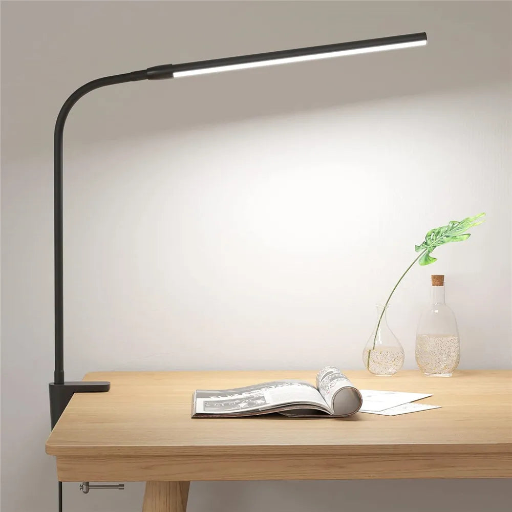 LED Desk Lamp with Clamp Eye-Caring Clip-On Desk Lights for Home Office 3 Modes 10 Brightness Levels Long Flexible Gooseneck Table Lamps