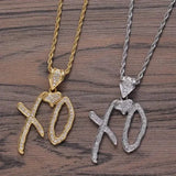 Bing Iced Out XO Colar Pingente de letra de zircônia cúbica para homens e mulheres Hip Hop Street Rock Rap Party Jewelry